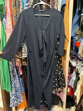 Zara Navy Tie-Front Midi Dress black